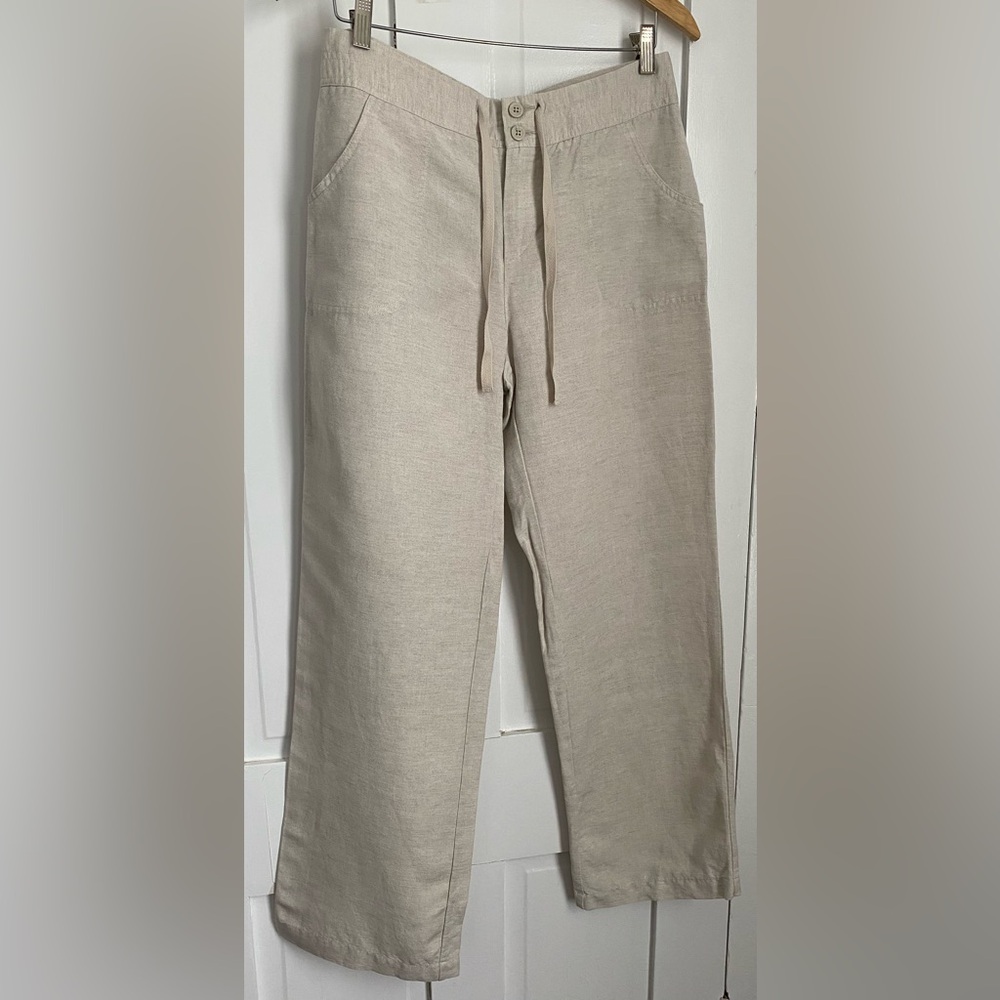 Coldwater Creek Linen Blend Pants Natural Fit Beige Drawstring Casual Womens